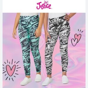 Justice Teal and Black CHEER Graphic Leggings
